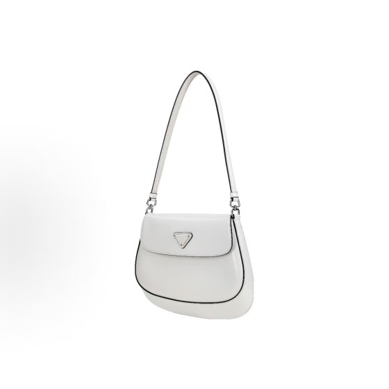 PRADA Cleo series glossy flip-top underarm bag, single-shoulder bag for women in white